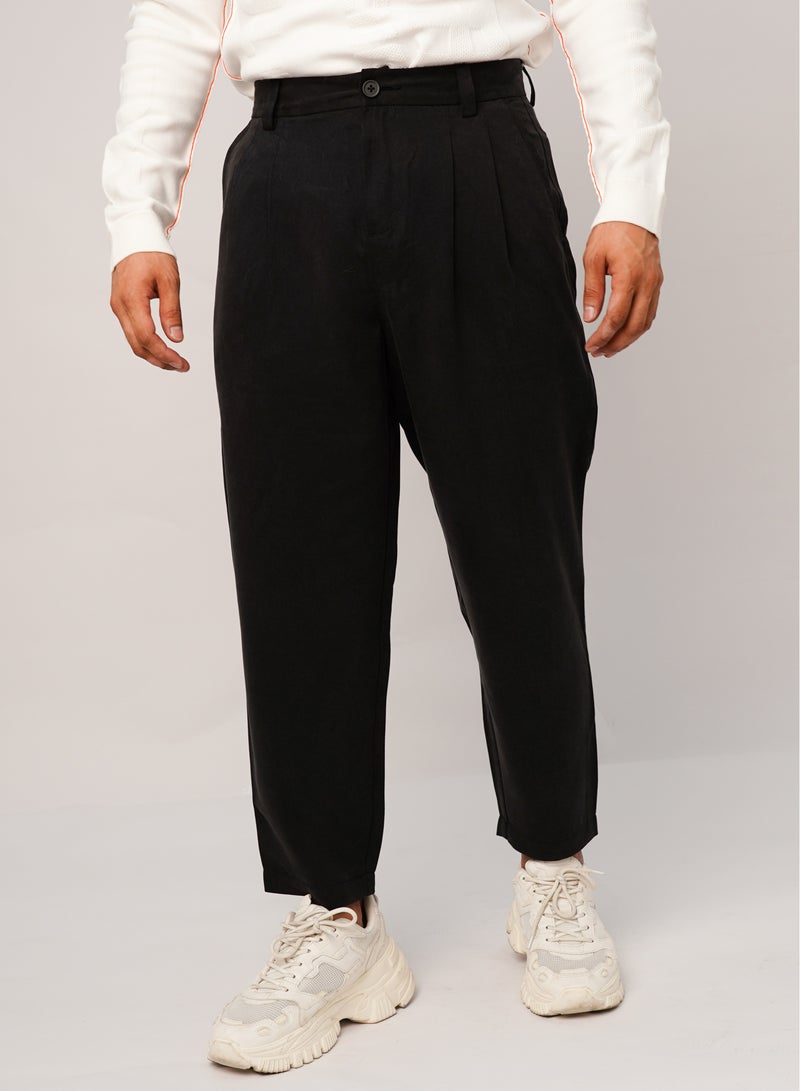 Men's Pleated Ankle Length Formal Pant in Pure Black