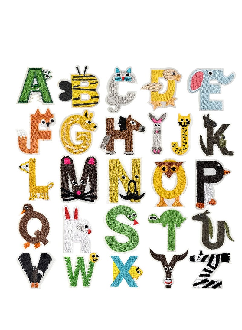 Sew On Patches Appliques, 26Pcs A-Z Alphabet Patches DIY Iron on, Animal Alphabet Repair Patches, Decorate Iron on Patches for Jeans Clothing Hats Backpacks Sewing