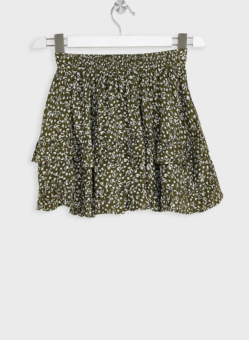 Kids Mirco Floral Print Tiered Skirt