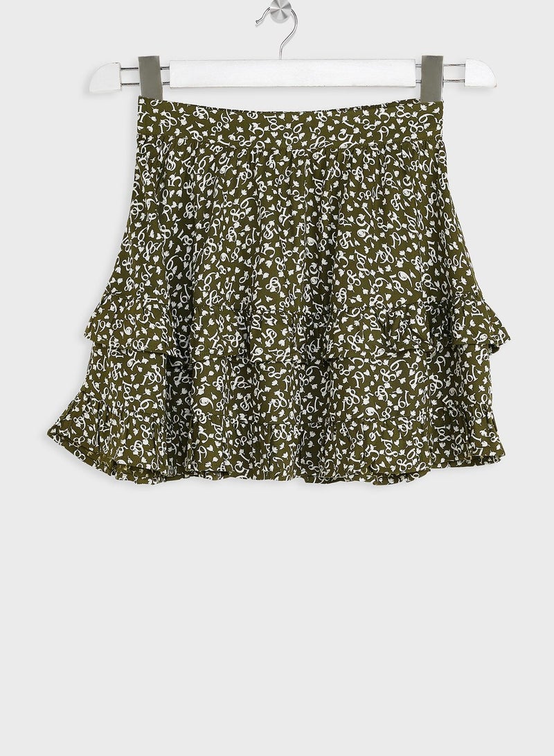 Kids Mirco Floral Print Tiered Skirt