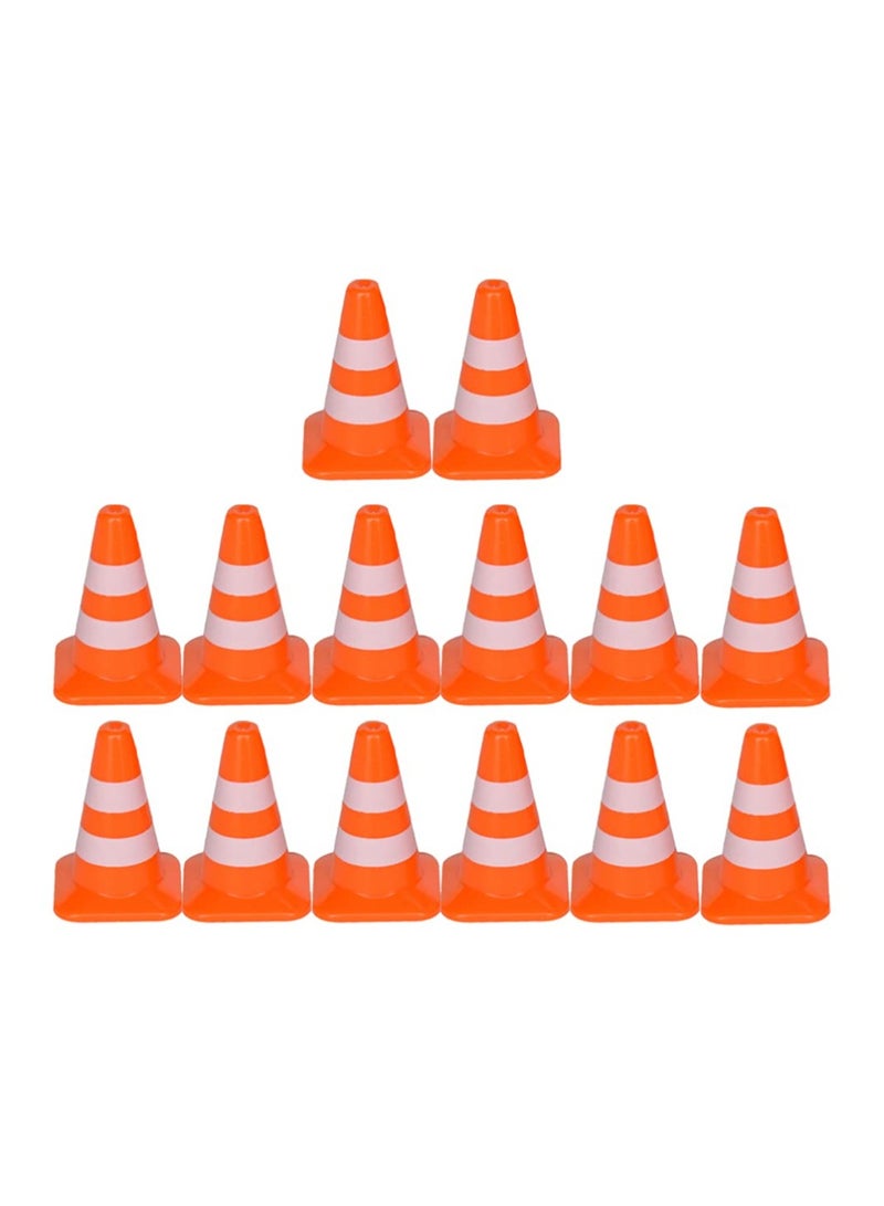 SYOSI Traffic Road Cones, 14Pcs Small Traffic Signs Toys Roadblocks Pretend Play Toys Miniature Traffic Cones for Sand Table Engineering Construction