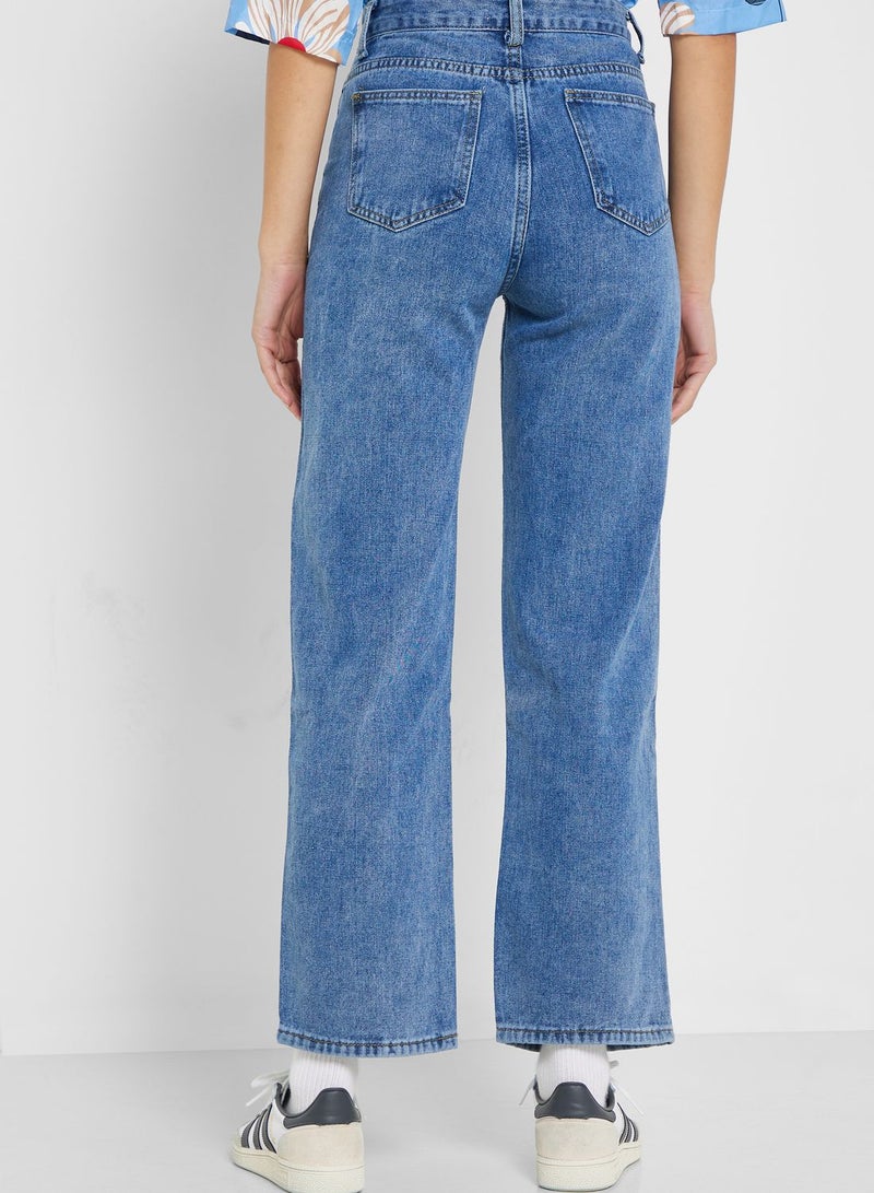 Button High Waist Mom Fit Jeans