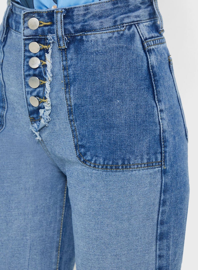 Button High Waist Mom Fit Jeans