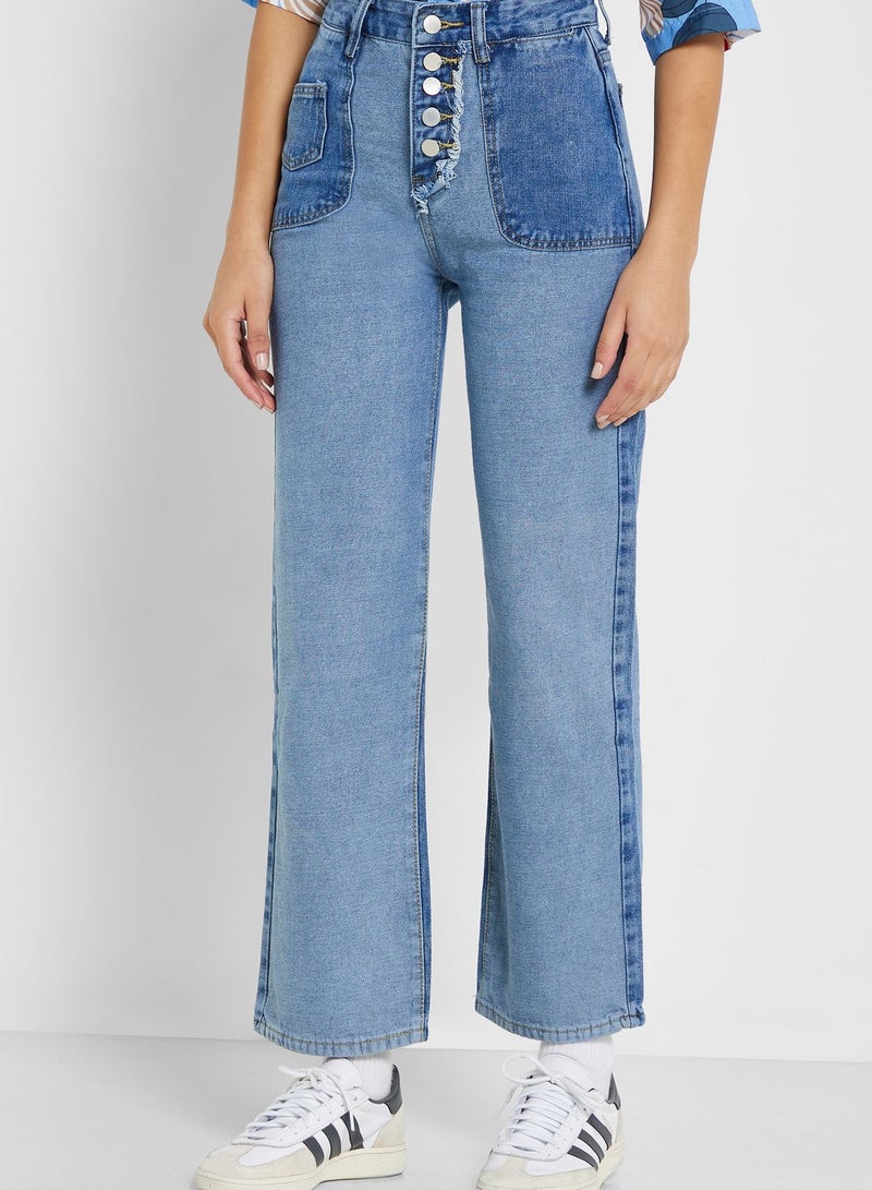 Button High Waist Mom Fit Jeans