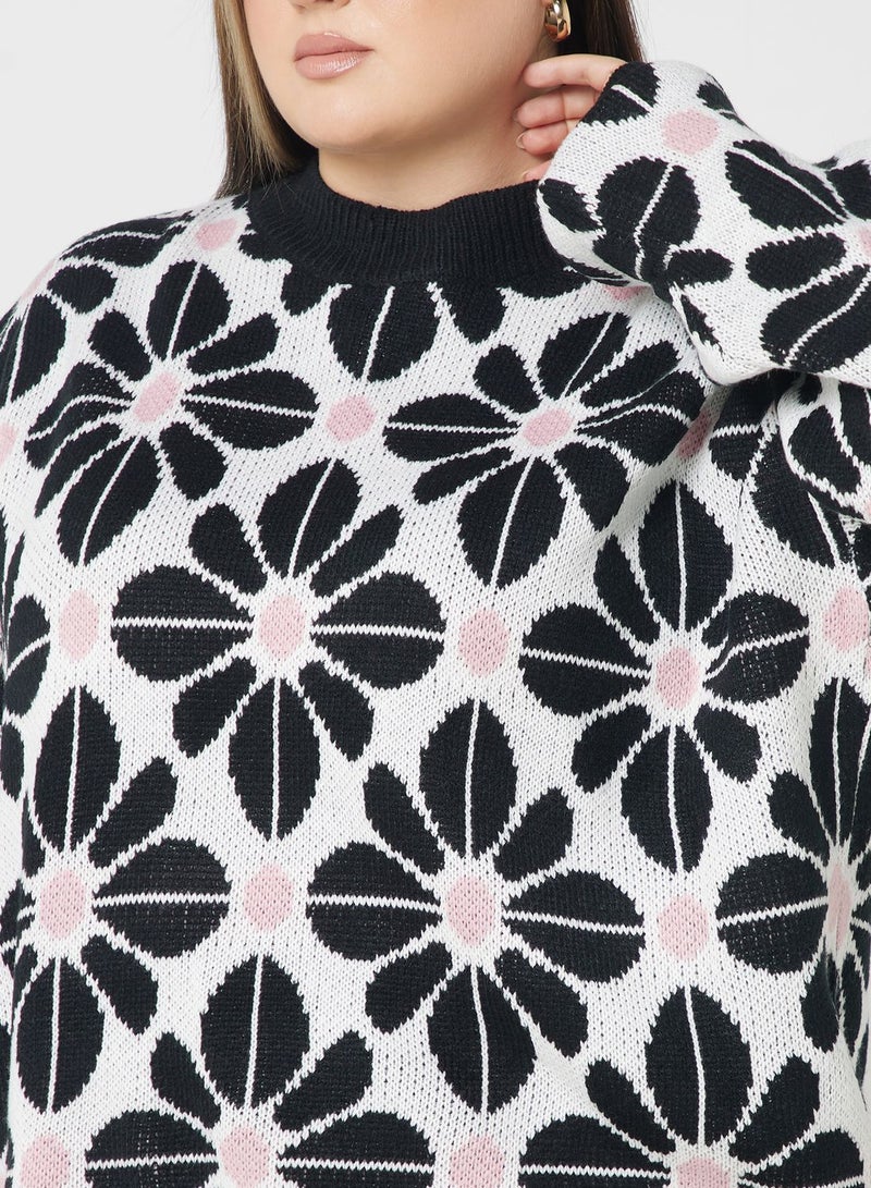 Floral Printed Crew Neck Sweater