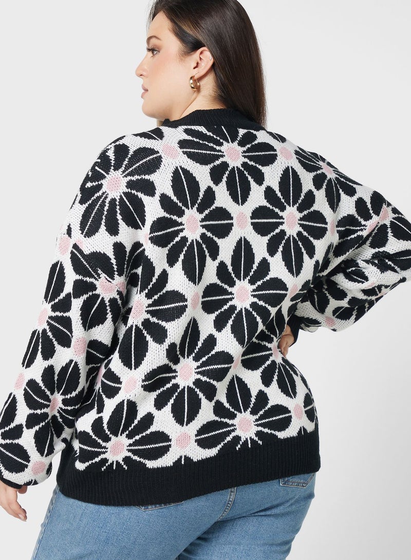 Floral Printed Crew Neck Sweater