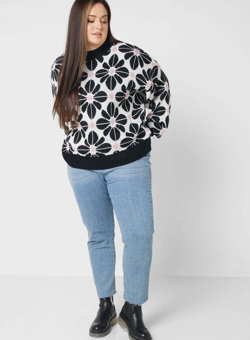 Floral Printed Crew Neck Sweater