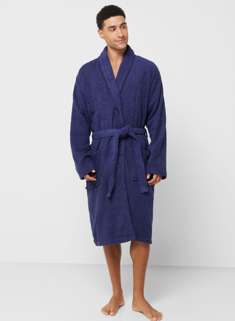 Men'S Pure Cotton Towelling Robe - Navy