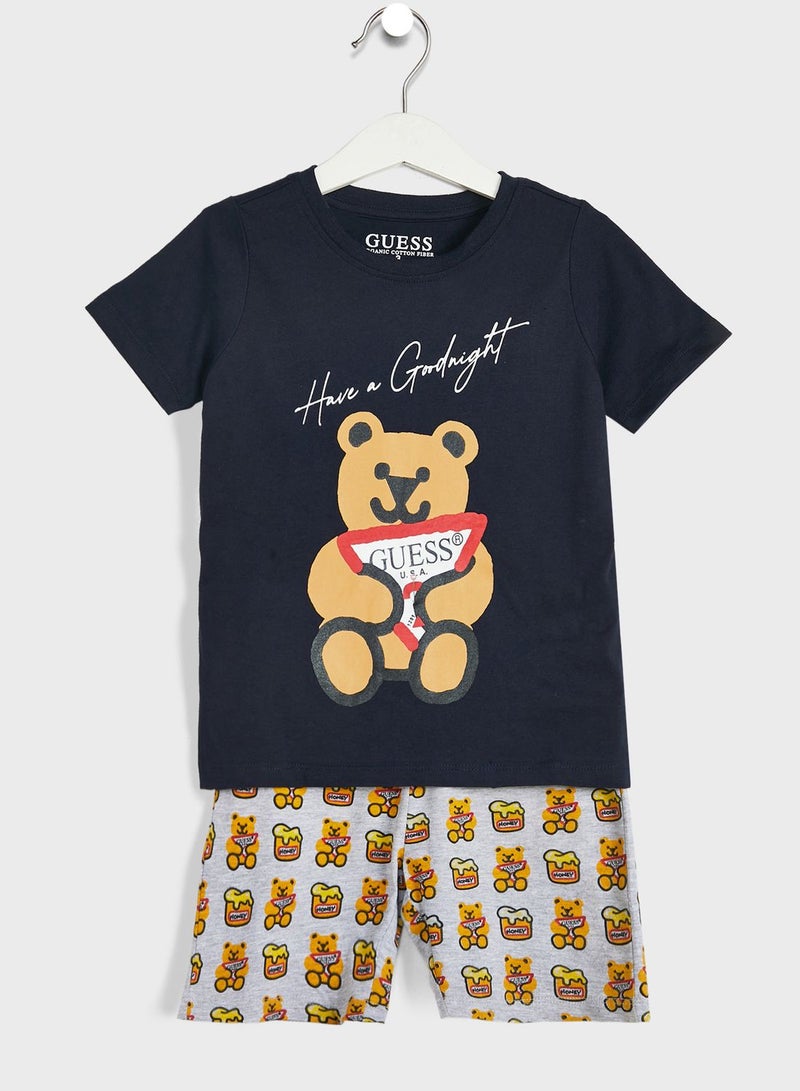 Kids Bear Print T-Shirt & Shorts Set