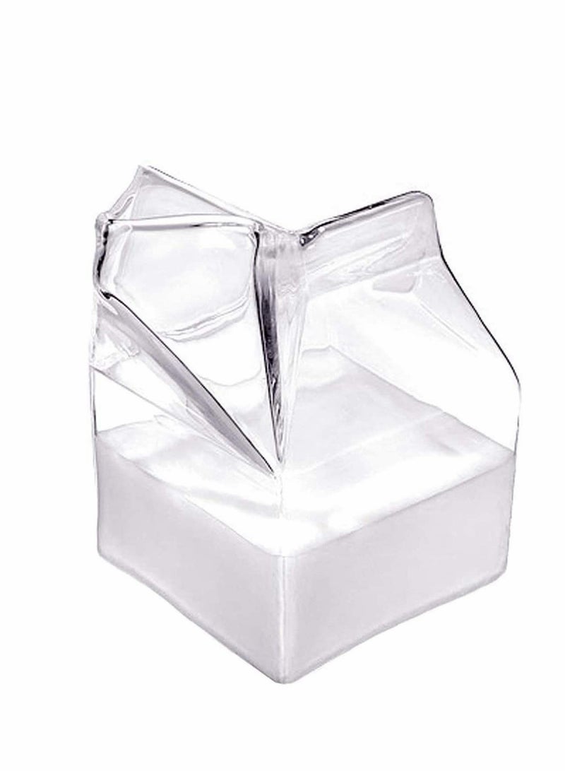 Half Pint Creamer Glass Mini Milk Carton Container 12 Ounce Water Glass Cup Milk Creamer Box Clear Mini Creamer Glass, Milk Carton Container Creamer Pitcher