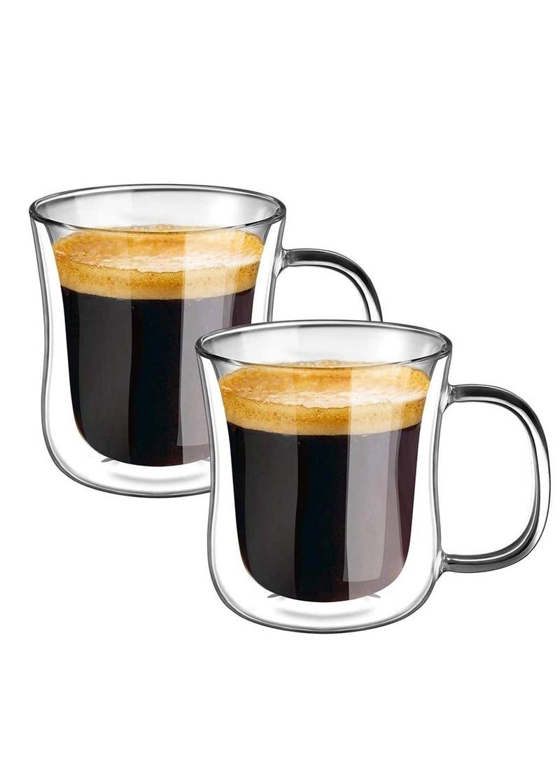 MAKINGTEC Espresso Cups Coffee Set of 2, Double Walled Thermo Espresso Glasses with Handle, for Coffee, Tea, Espresso, Cappuccino, Latte 220ML