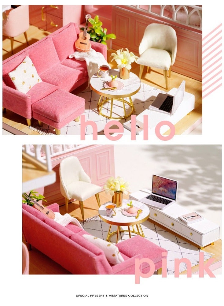 DIY Miniature Dollhouse Kit 1:24 Scale Mini Handmade Wooden Doll House with Music Great Crafts Gift for Birthday Mother's Day Kids Teens Adults Assemble the Villa Model Gift