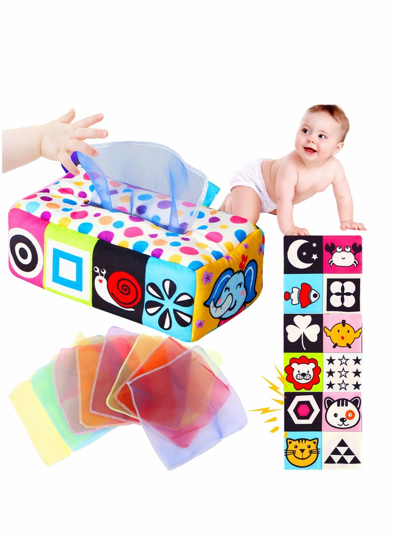 Crinkle Toys Baby Tissue Box Toys Magic Soft Montessori Toys for Baby Newborn Toddlers Gift Suitable for Infants Toys 0-6-12 Months Boys Girls Kids Preschool Learning Toys Baby Gifts