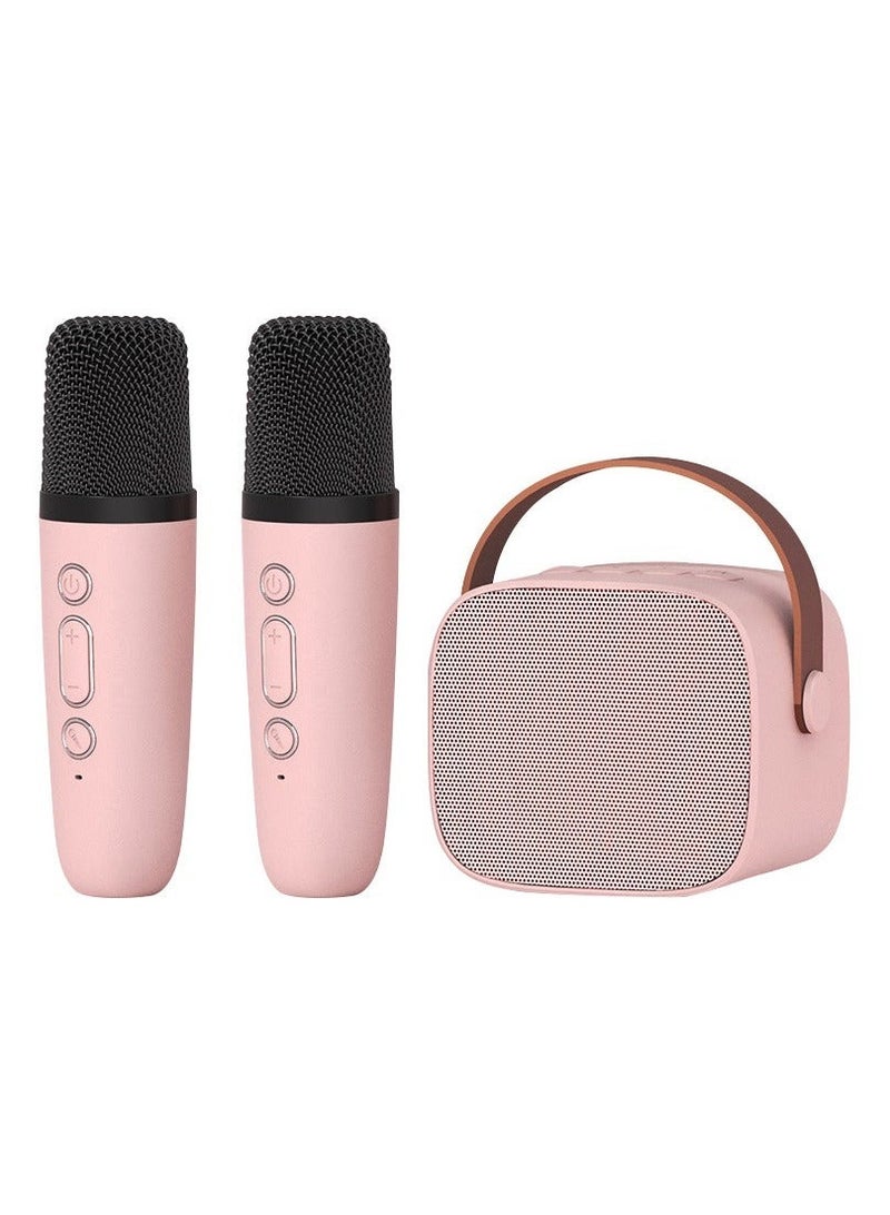 Mini Karaoke Machine for Kids, Portable Bluetooth Speaker with 2 Wireless Microphones, Support for TF Card/Aux Cable Playback, Birthday Toys Gifts for 5+ Years Old Boys/Girls (Pink)