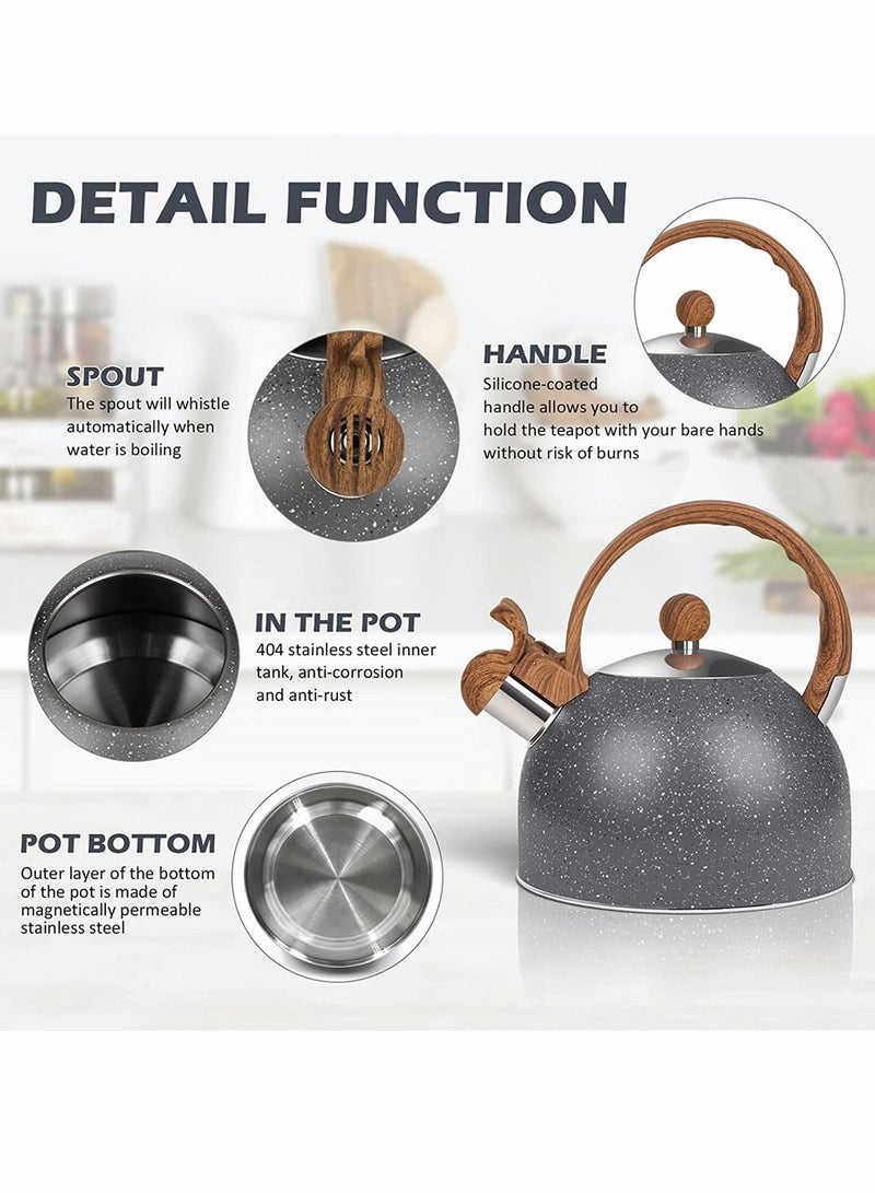Tea Kettles Stainless Steel Whistling Teapot, 2.5 Quart Teapot Water Boilers for Stovetops, Induction Stone Kettle with Loud Whistle for Preparing Hot Water Fast for Coffee Tea, 1 Pcs, Grey