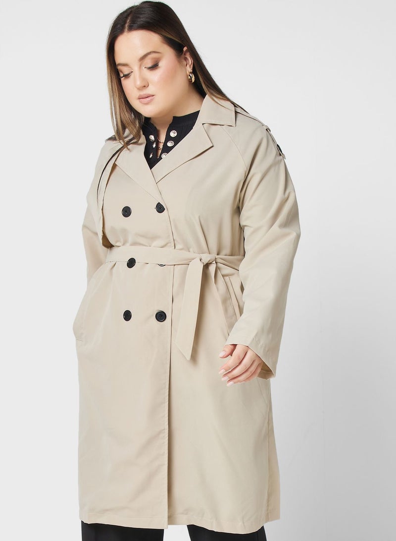 Button Down Double Breasted Trench Coat