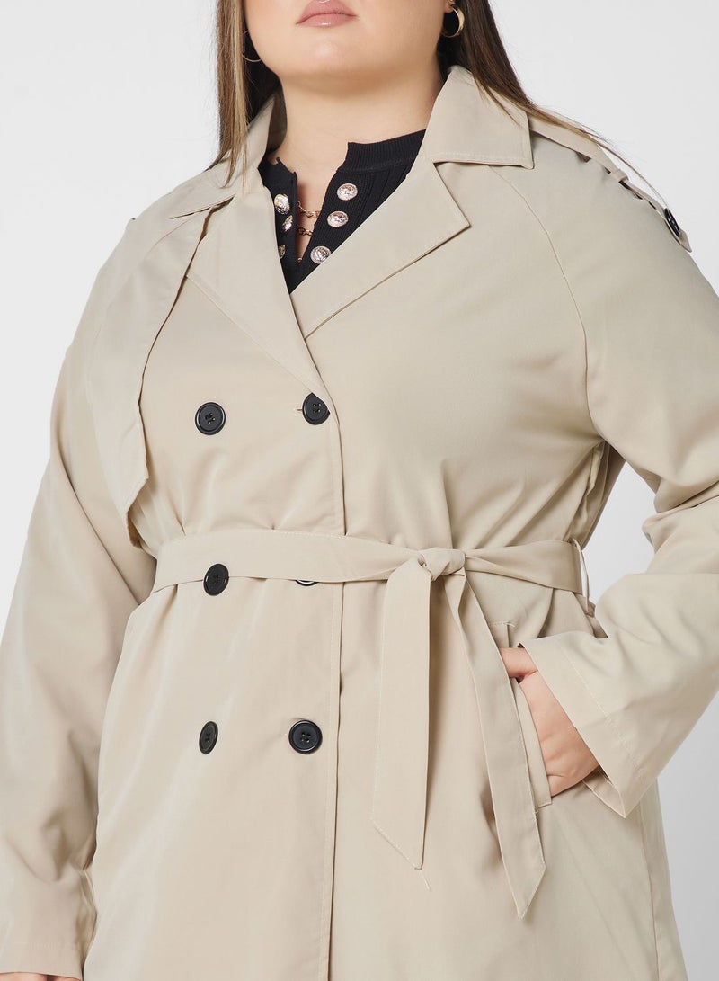 Button Down Double Breasted Trench Coat