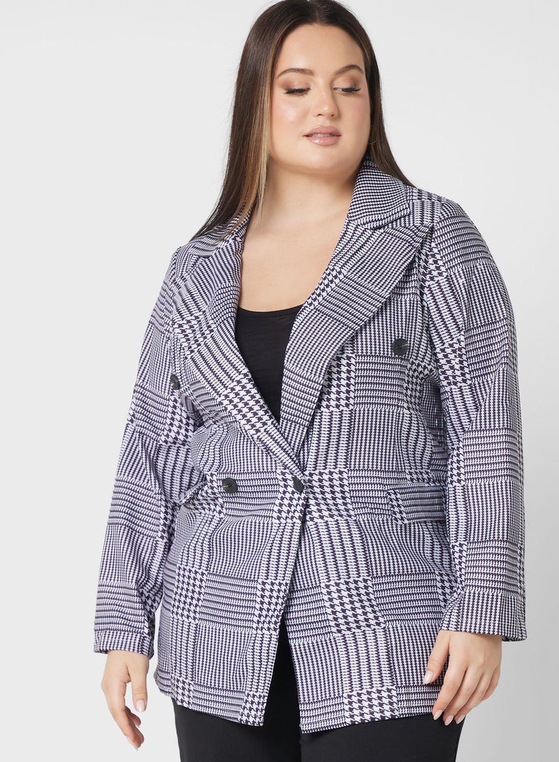 Checked Button Detail Blazer