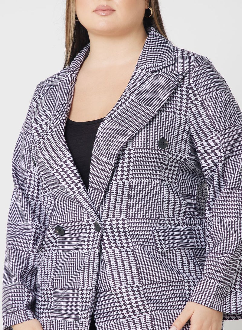 Checked Button Detail Blazer