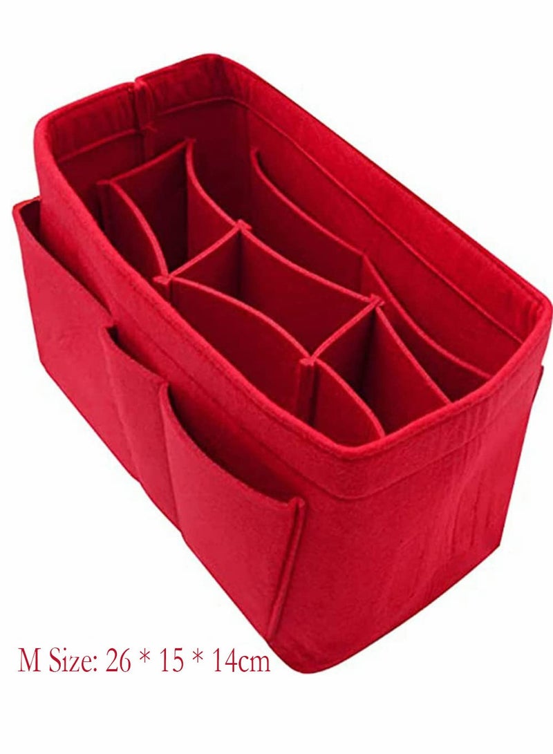 Purse Organizer Insert, Women Felt Bag Organizer Insert, Multi-Pocket Bag in Bag for Womens Handbag Travel Tote Hobo Bag Storage Purse Liner Divider for Any Brand Tote, Red, M Size