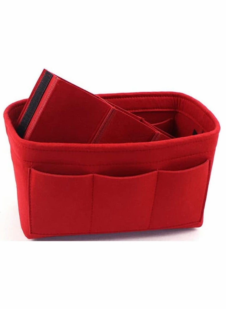 Purse Organizer Insert, Women Felt Bag Organizer Insert, Multi-Pocket Bag in Bag for Womens Handbag Travel Tote Hobo Bag Storage Purse Liner Divider for Any Brand Tote, Red, M Size