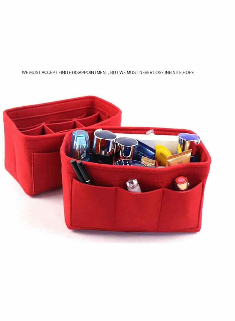 Purse Organizer Insert, Women Felt Bag Organizer Insert, Multi-Pocket Bag in Bag for Womens Handbag Travel Tote Hobo Bag Storage Purse Liner Divider for Any Brand Tote, Red, M Size