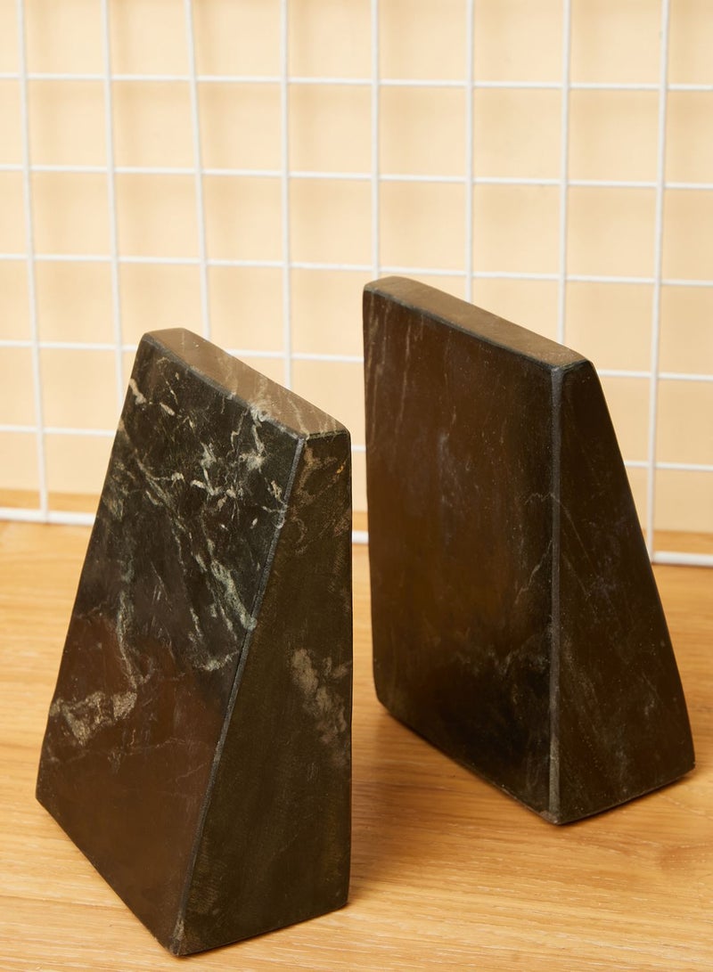 Set Of Two Black Marble Book Ends