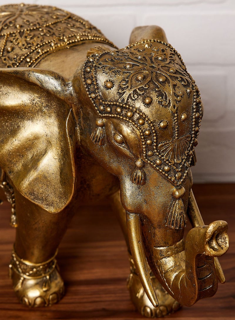 44X16.5X27Cm Large Standing Elephant With Embossed Detail