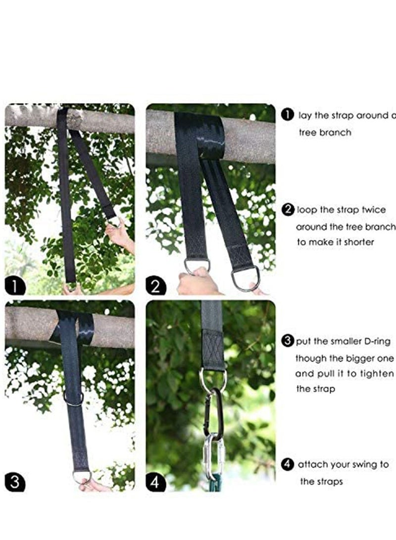Swing Straps Hanging Kit Waterproof 150cm Long with 2 Safety Sturdy Zinc Alloy Lock Carabiners Hooks and 1 Carrying Bag Holds 2200 LBs for Tire Disc Swings  Hammocks