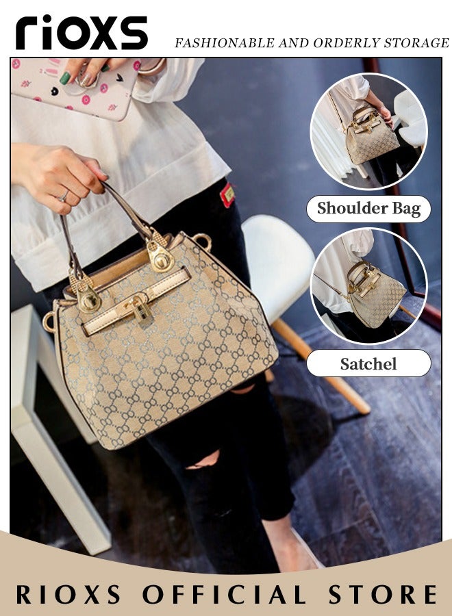 Women's Handbag, Fashion Vintage Handbag, Printing Satchel Shoulder Bag With Zipper Closure, Leisure Fashionable Crossbody Bag For Commuting Working And Shopping