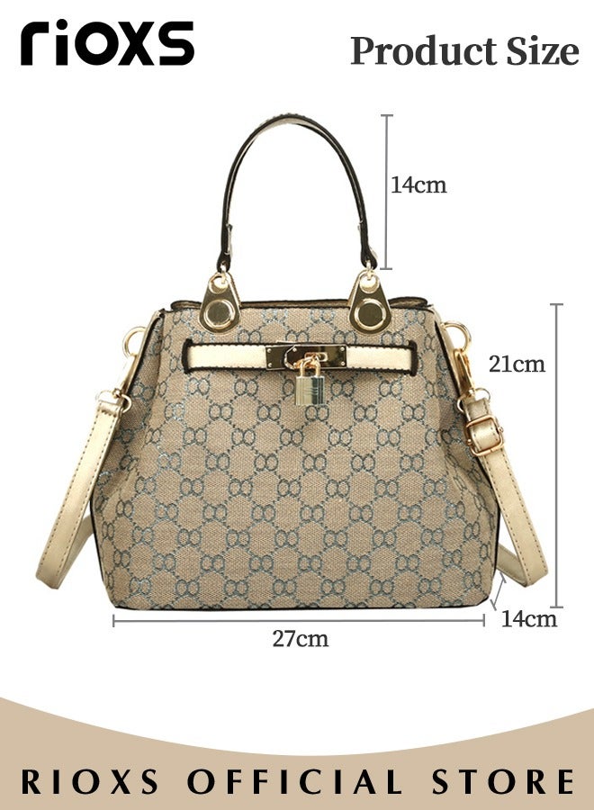 Women's Handbag, Fashion Vintage Handbag, Printing Satchel Shoulder Bag With Zipper Closure, Leisure Fashionable Crossbody Bag For Commuting Working And Shopping