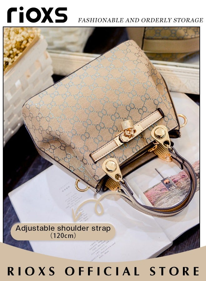 Women's Handbag, Fashion Vintage Handbag, Printing Satchel Shoulder Bag With Zipper Closure, Leisure Fashionable Crossbody Bag For Commuting Working And Shopping