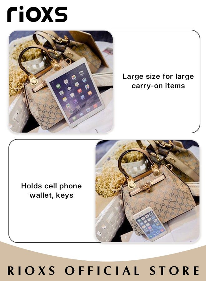 Women's Handbag, Fashion Vintage Handbag, Printing Satchel Shoulder Bag With Zipper Closure, Leisure Fashionable Crossbody Bag For Commuting Working And Shopping