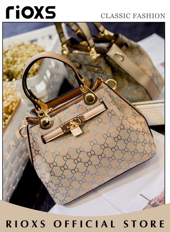 Women's Handbag, Fashion Vintage Handbag, Printing Satchel Shoulder Bag With Zipper Closure, Leisure Fashionable Crossbody Bag For Commuting Working And Shopping