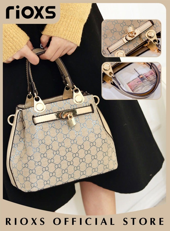 Women's Handbag, Fashion Vintage Handbag, Printing Satchel Shoulder Bag With Zipper Closure, Leisure Fashionable Crossbody Bag For Commuting Working And Shopping