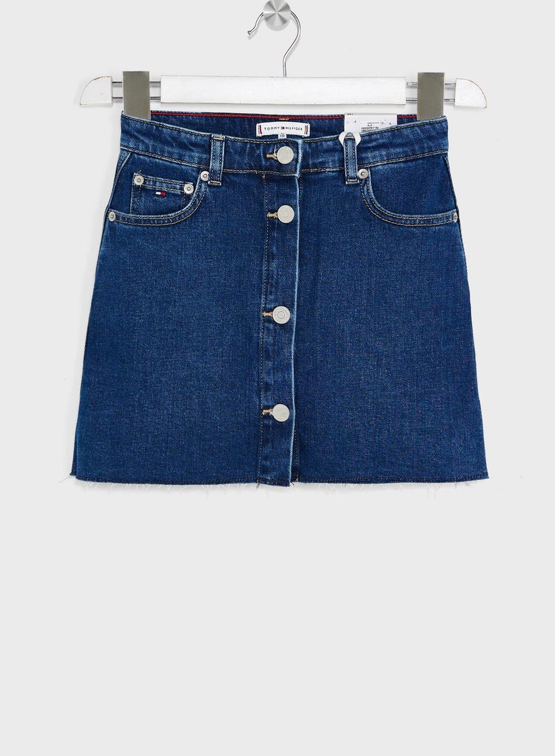 Youth Denim Button Through Skirt