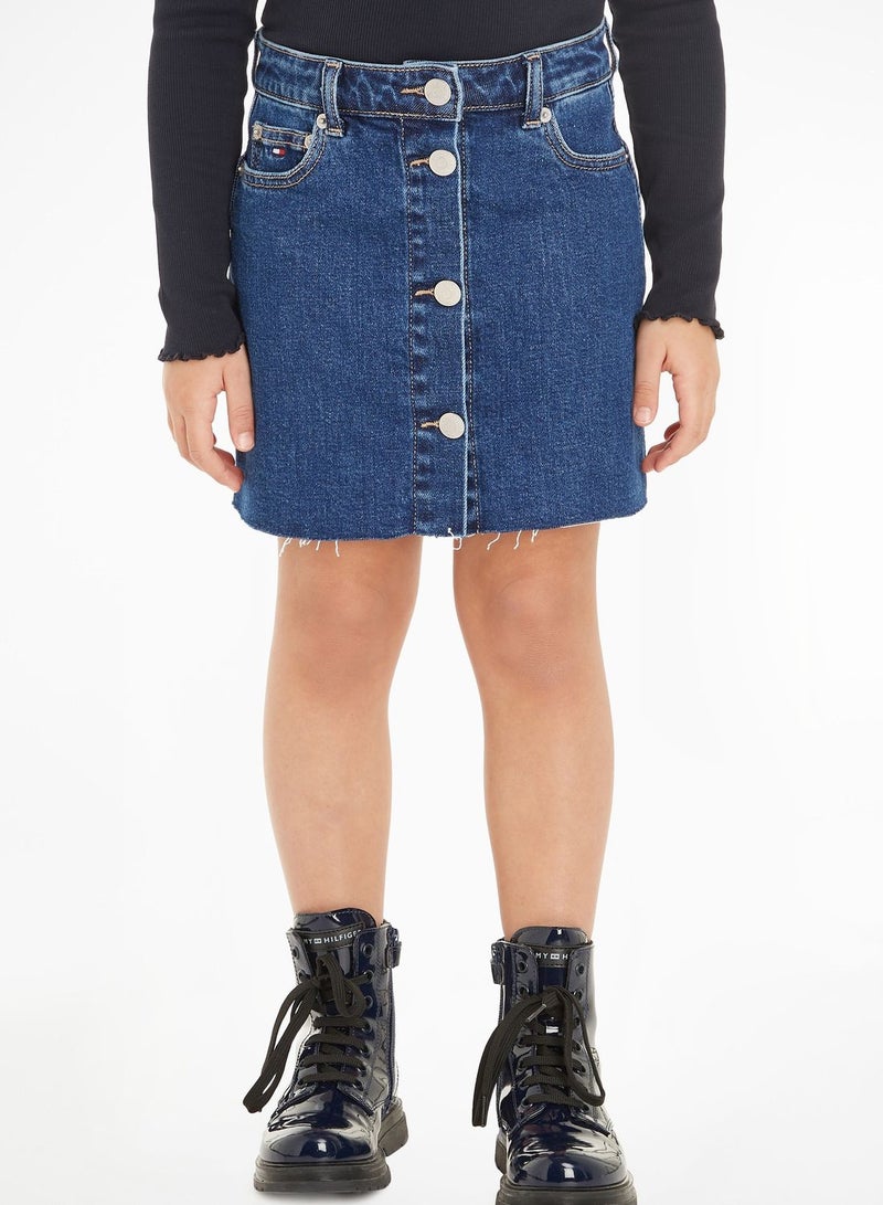 Youth Denim Button Through Skirt