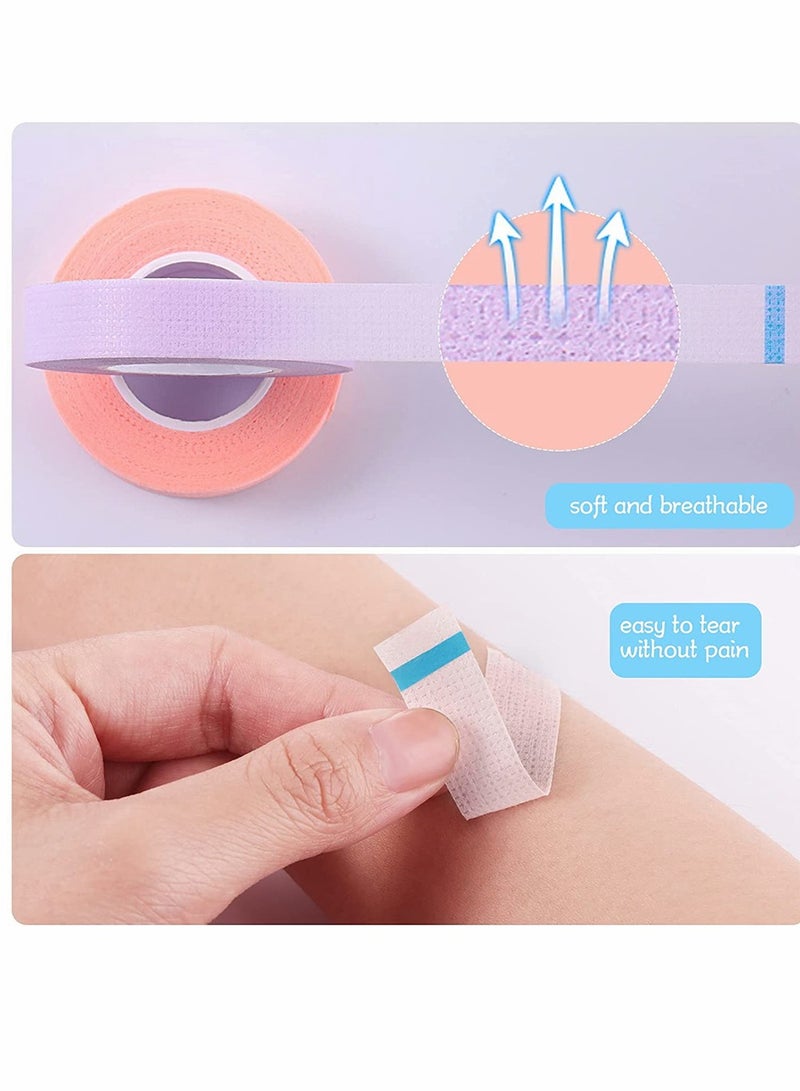 Eyelash Tape, Lash Tape for Eyelash Extension, Adhesive Breathable Micropore Fabric Medical Tape for Eyelash Extension Supply Tape with Tape Dispenser Cutter, Total 12 Rolls