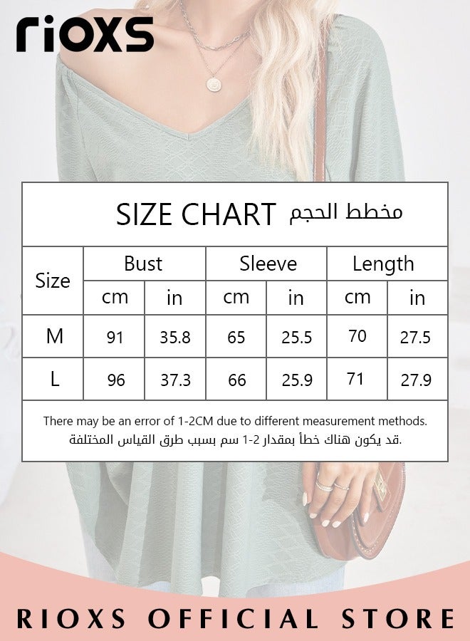 Women's V Neck Tops, Classic Comfortable Long Sleeve Tunic Blouses with Unique Dsign, Elegant Comfortable Loose Fit Blouses, Suitable for a Casual Everyday Look, Formal, and Other Occasions