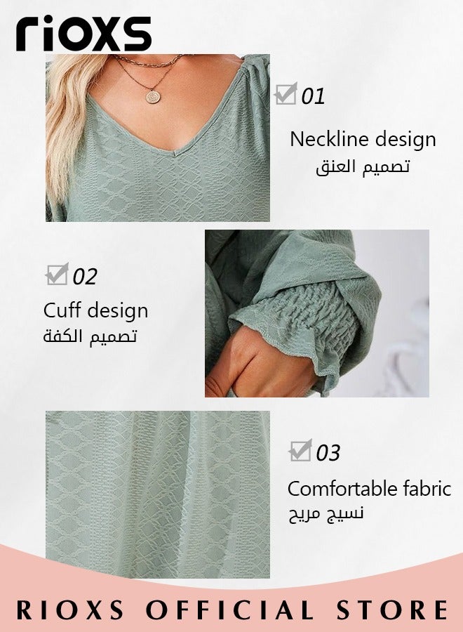 Women's V Neck Tops, Classic Comfortable Long Sleeve Tunic Blouses with Unique Dsign, Elegant Comfortable Loose Fit Blouses, Suitable for a Casual Everyday Look, Formal, and Other Occasions