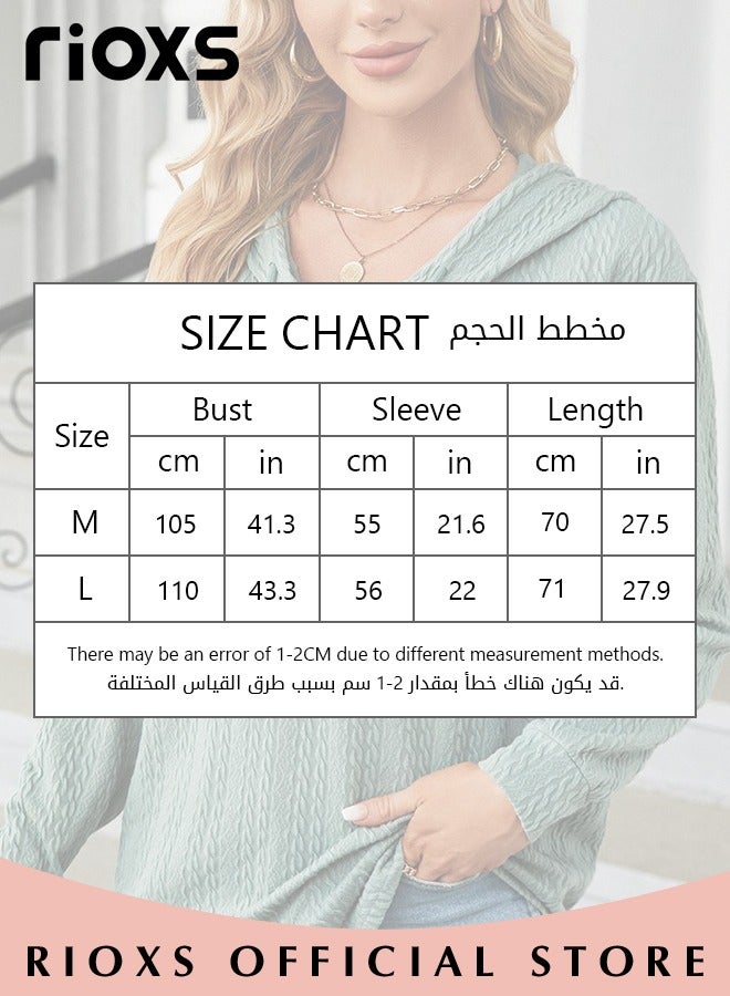 Women's V-neck Button Long Sleeve Shirt Hooded Knitted Solid Color Jacquard Tops Soft and Comfortable Pullover Shirt