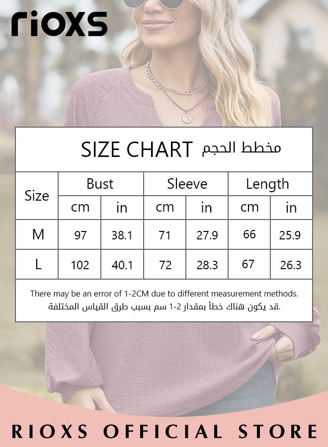 Women's V-neck Long Sleeve Shirt Knitted Loose Sleeves Fitted Solid Color Jacquard Tops Hoodie Soft and Comfortable Pullover Shirt
