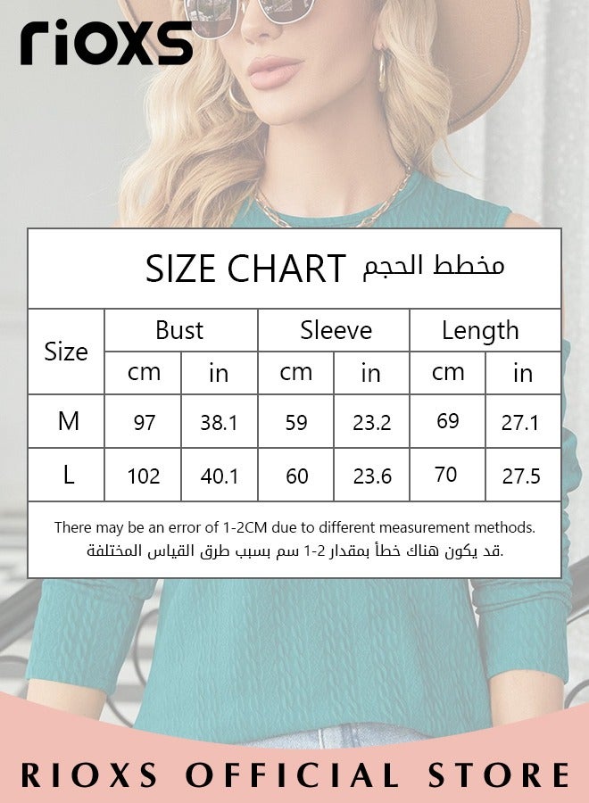 Women's Casual Long Sleeve Blouse Round Neck Off-Shoulder Pullover Shirt Soft and Comfortable Top for Fall