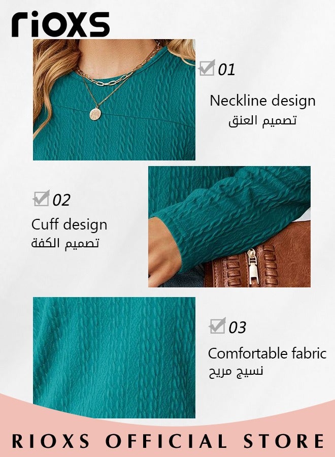 Women's Casual Long Sleeve Blouse Round Neck Off-Shoulder Pullover Shirt Soft and Comfortable Top for Fall