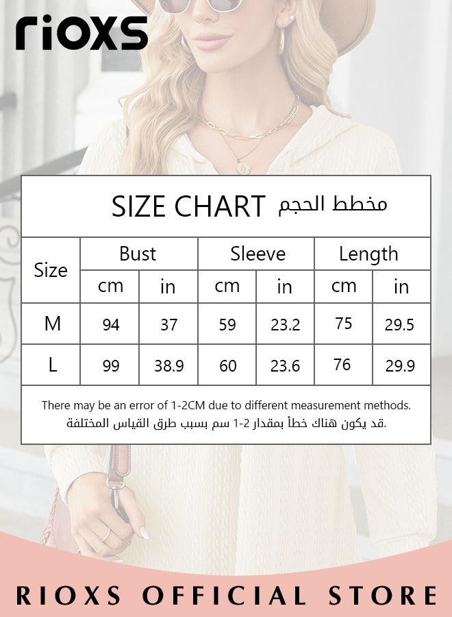 Women's V-neck Long Sleeve Shirt Knitted Loose Sleeves Fitted Solid Color Jacquard Tops Hoodie Soft and Comfortable Pullover Shirt