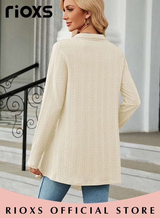 Women's V-neck Long Sleeve Shirt Knitted Loose Sleeves Fitted Solid Color Jacquard Tops Hoodie Soft and Comfortable Pullover Shirt