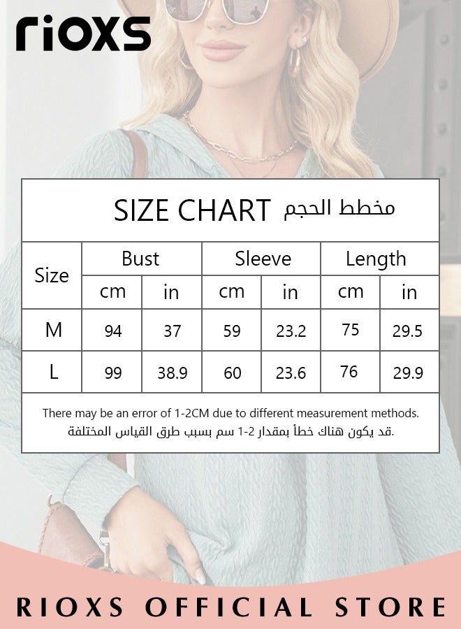 Women's Pullover Sweaters,V-neck Button Hooded Sweater,Causal Long Sleeve Knitted Tops,Solid Color Pullover Tops,Soft Comfortable Tunic Blouses,For Work/ Shopping/Daily Wear