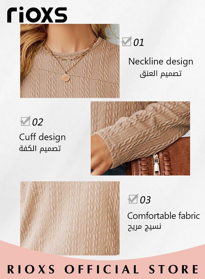 Women's Casual Long Sleeve Blouse Round Neck Off-Shoulder Pullover Shirt Soft and Comfortable Top for Fall
