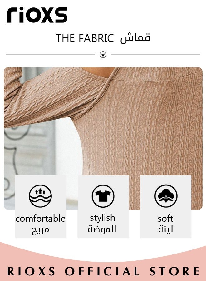 Women's Casual Long Sleeve Blouse Round Neck Off-Shoulder Pullover Shirt Soft and Comfortable Top for Fall