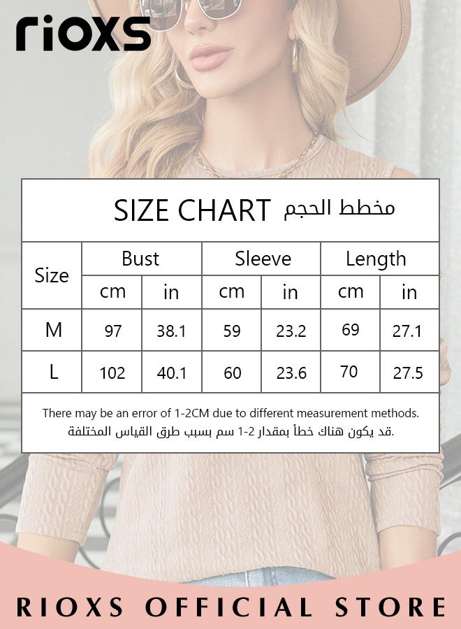 Women's Casual Long Sleeve Blouse Round Neck Off-Shoulder Pullover Shirt Soft and Comfortable Top for Fall